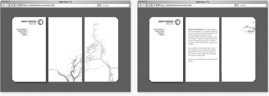 right brain media website subpages