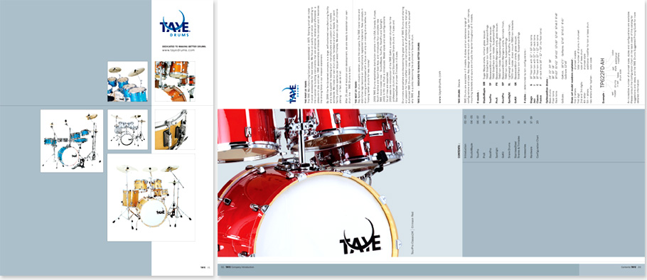 taye drums catalog - cover and opening spread